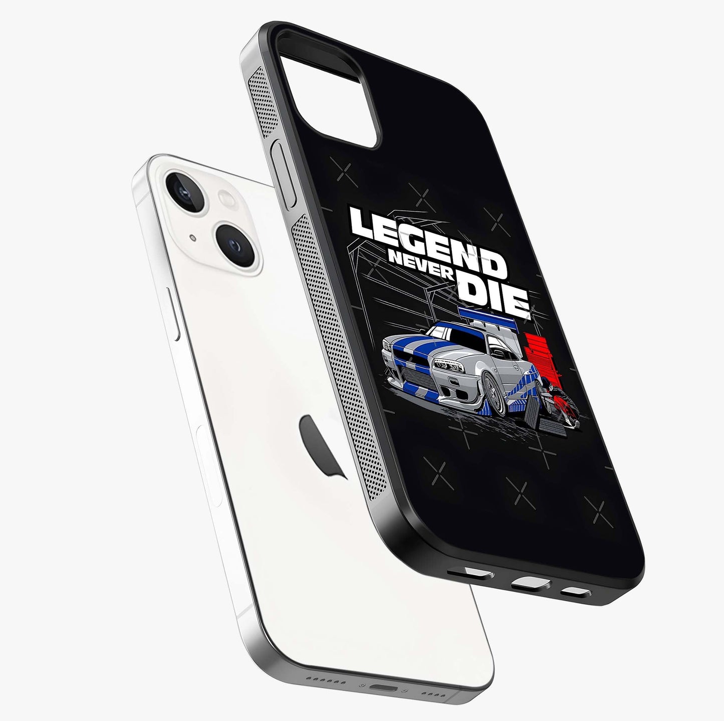 Midnight Racing Legacy Glass Case laid diagonally highlighting side profile, edges and glossy glass shine.