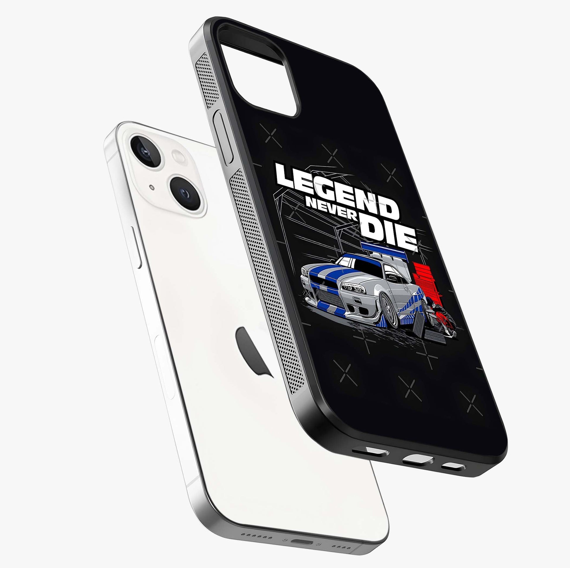 Midnight Racing Legacy Glass Case laid diagonally highlighting side profile, edges and glossy glass shine.