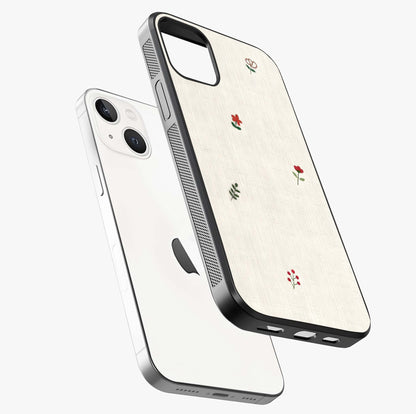 Minimal Petal Whispers Glass Case laid diagonally highlighting side profile, edges and glossy glass shine.