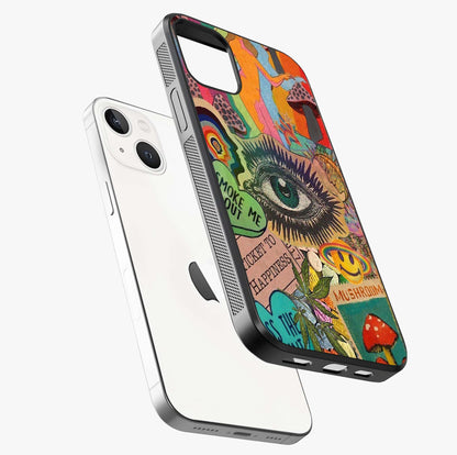 Mystic Eye Wonderland Glass Case laid diagonally highlighting side profile, edges and glossy glass shine.