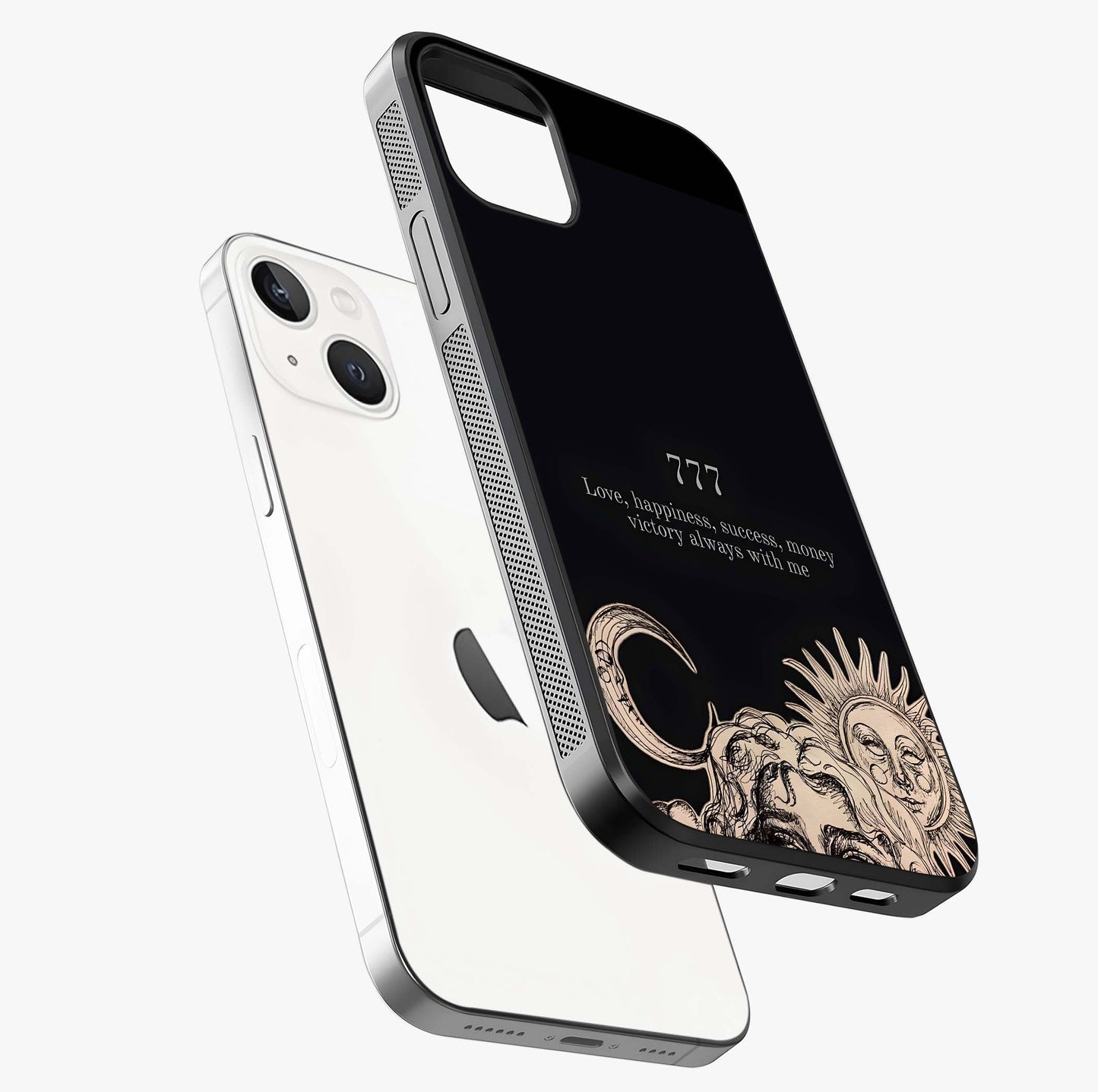 Mystic Victory Aura Glass Case laid diagonally highlighting side profile, edges and glossy glass shine.