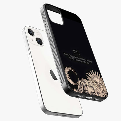 Mystic Victory Aura Glass Case laid diagonally highlighting side profile, edges and glossy glass shine.