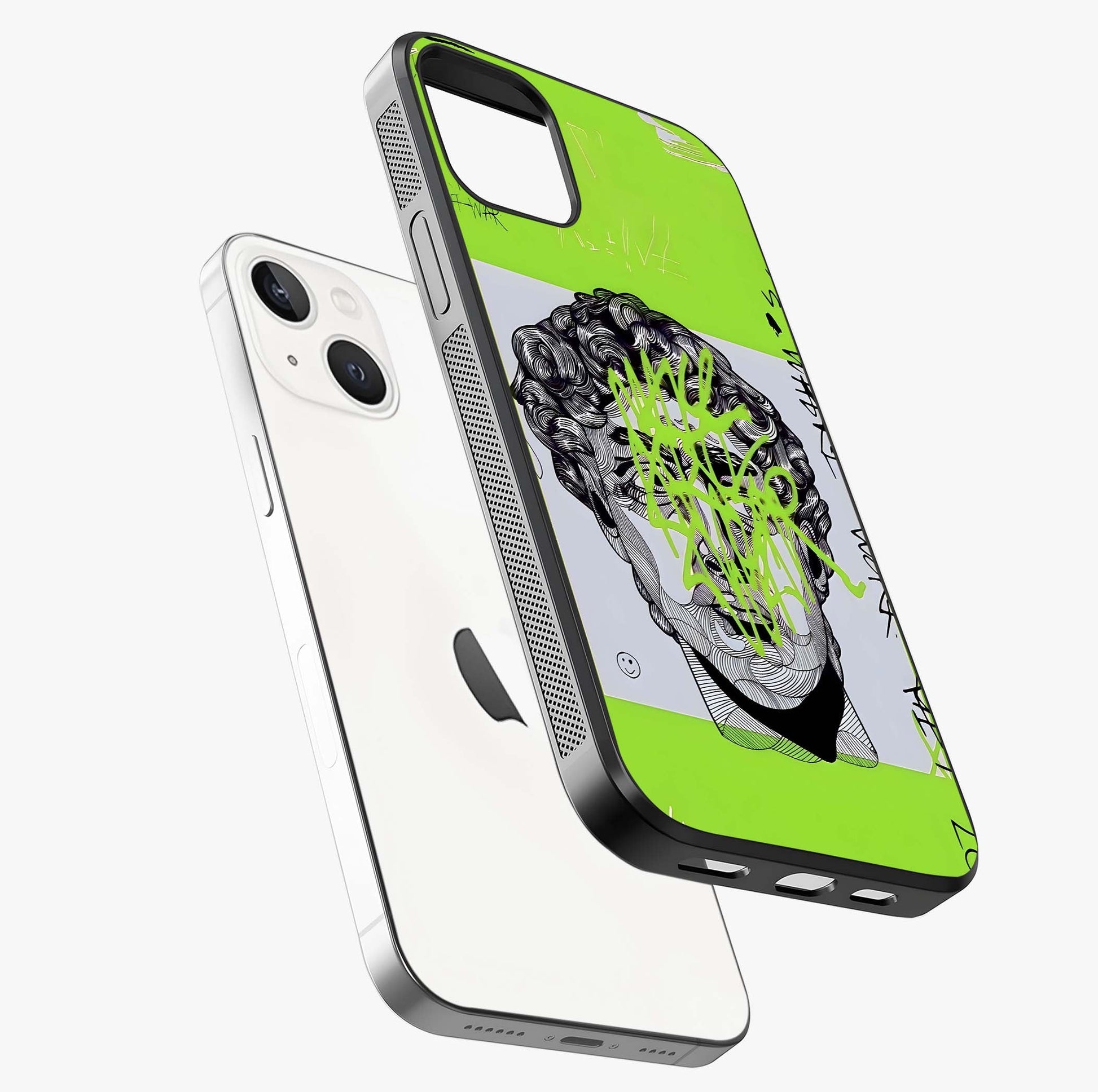 Neo Graffiti Rebellion Glass Case laid diagonally highlighting side profile, edges and glossy glass shine.