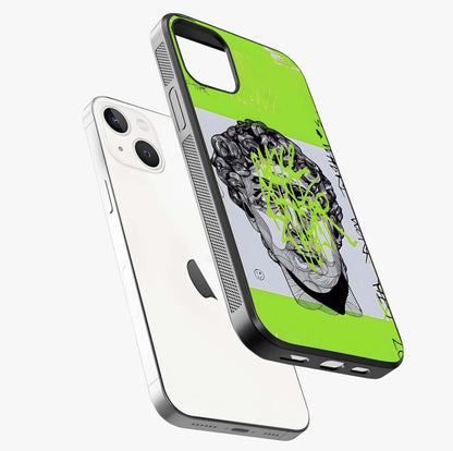 Neo Graffiti Rebellion Glass Case laid diagonally highlighting side profile, edges and glossy glass shine.