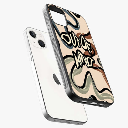 Out Of Mind Glass Case laid diagonally highlighting side profile, edges and glossy glass shine.