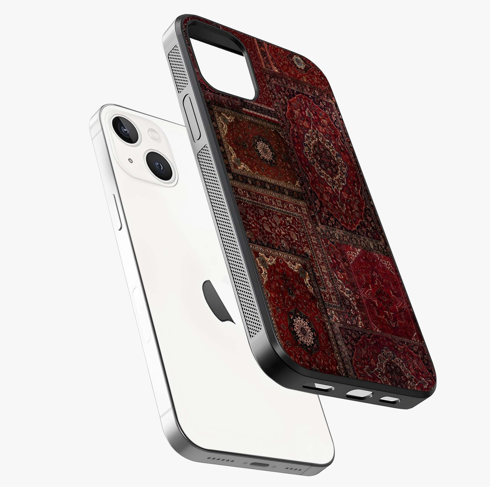 Persian Velvet Tale Glass Case laid diagonally highlighting side profile, edges and glossy glass shine.