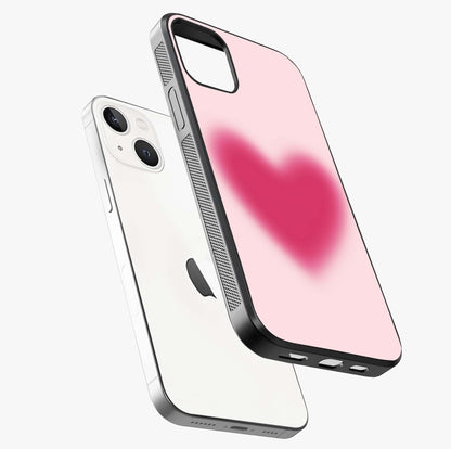 Pink Aura Heart Glass Case laid diagonally highlighting side profile, edges and glossy glass shine.