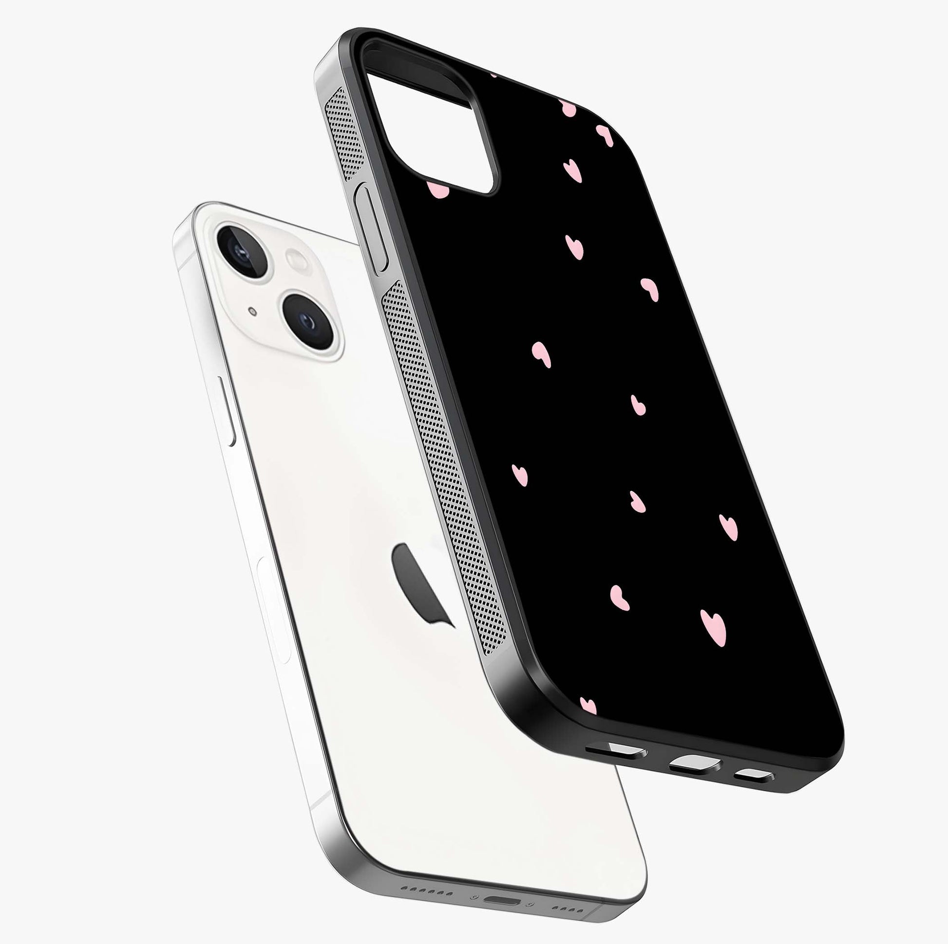 Pink Love Drops Glass Case laid diagonally highlighting side profile, edges and glossy glass shine.