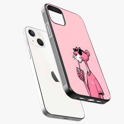 Pink Panther Glass Case laid diagonally highlighting side profile, edges and glossy glass shine.
