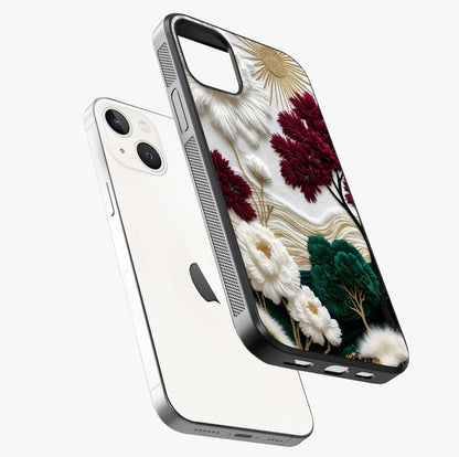 Radiant Bloom Elegance Glass Case laid diagonally highlighting side profile, edges and glossy glass shine.