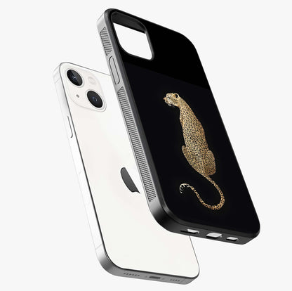Regal Leopard Glass Case laid diagonally highlighting side profile, edges and glossy glass shine.