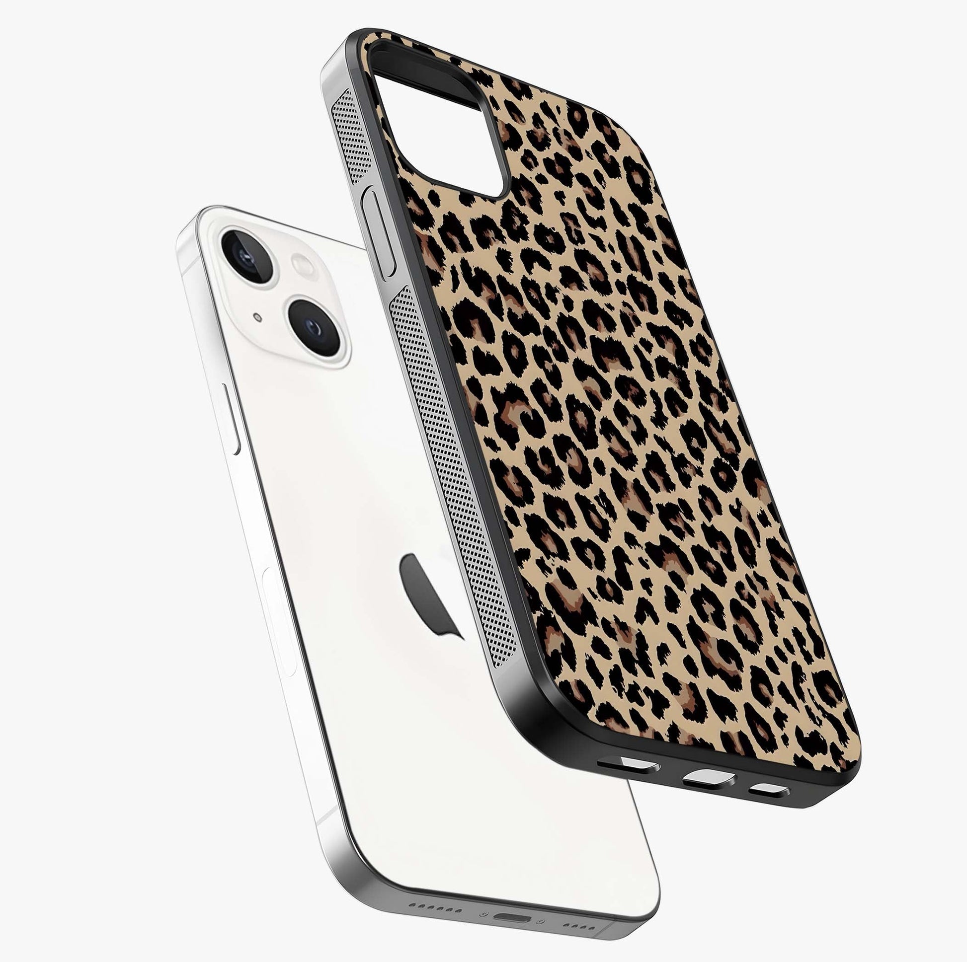 Savage Chic Pattern Glass Case laid diagonally highlighting side profile, edges and glossy glass shine.