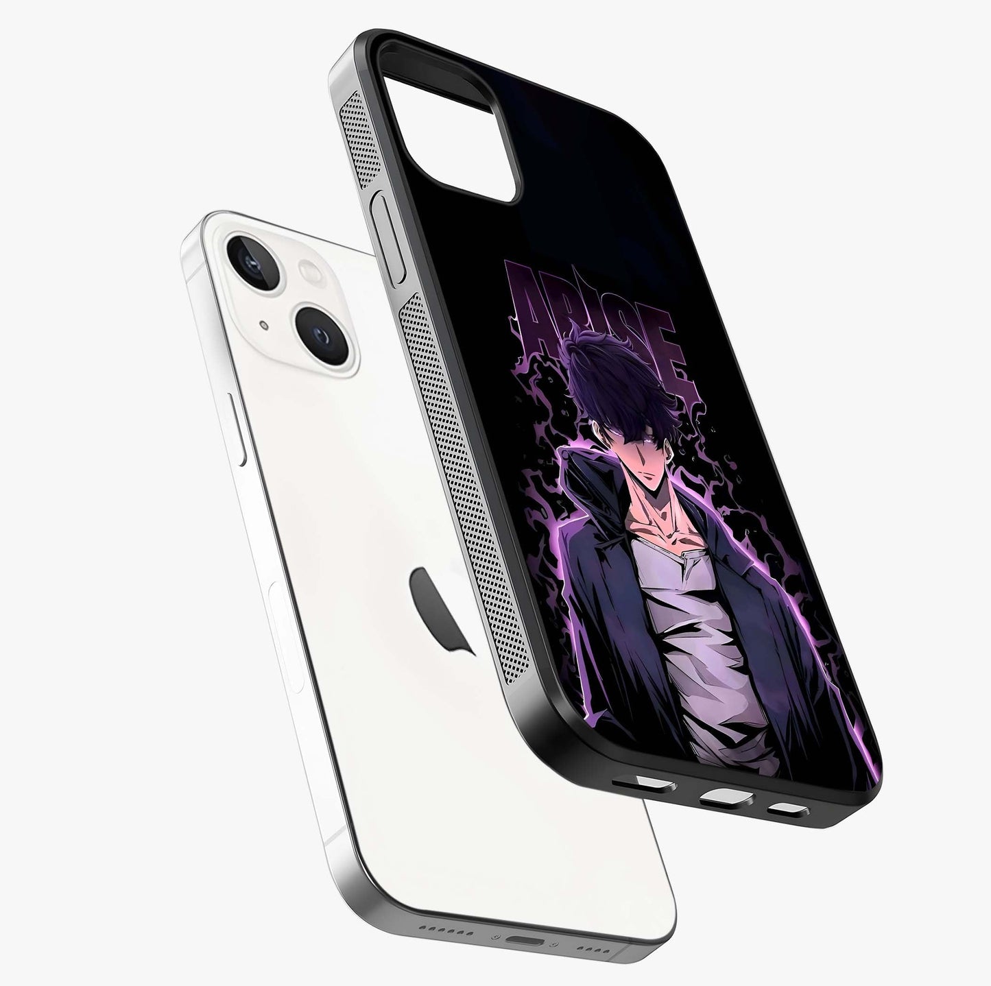 Shadow Monarch Awakening Glass Case laid diagonally highlighting side profile, edges and glossy glass shine.