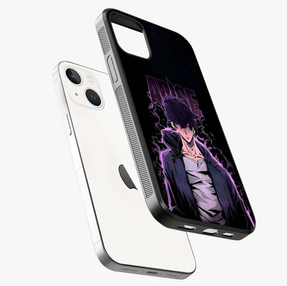 Shadow Monarch Awakening Glass Case laid diagonally highlighting side profile, edges and glossy glass shine.