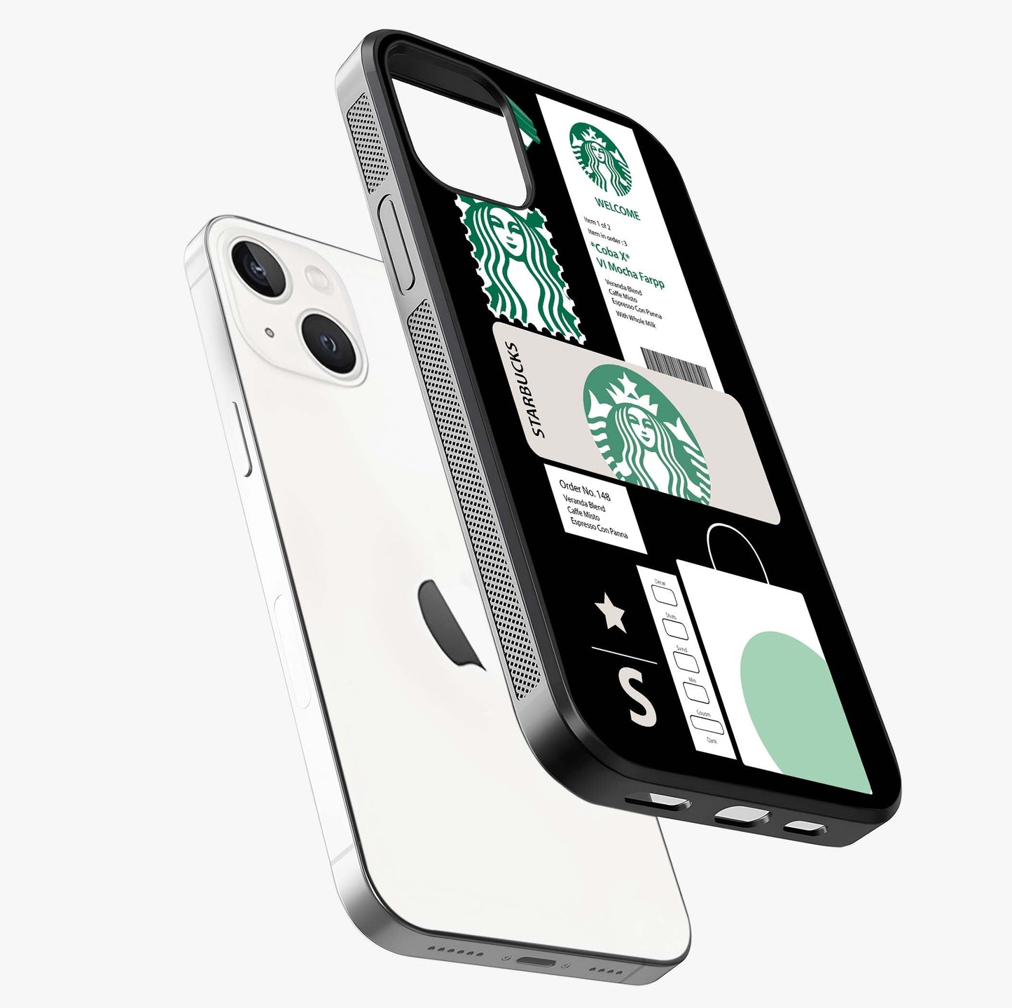 Starbucks Mocha Glass Case laid diagonally highlighting side profile, edges and glossy glass shine.