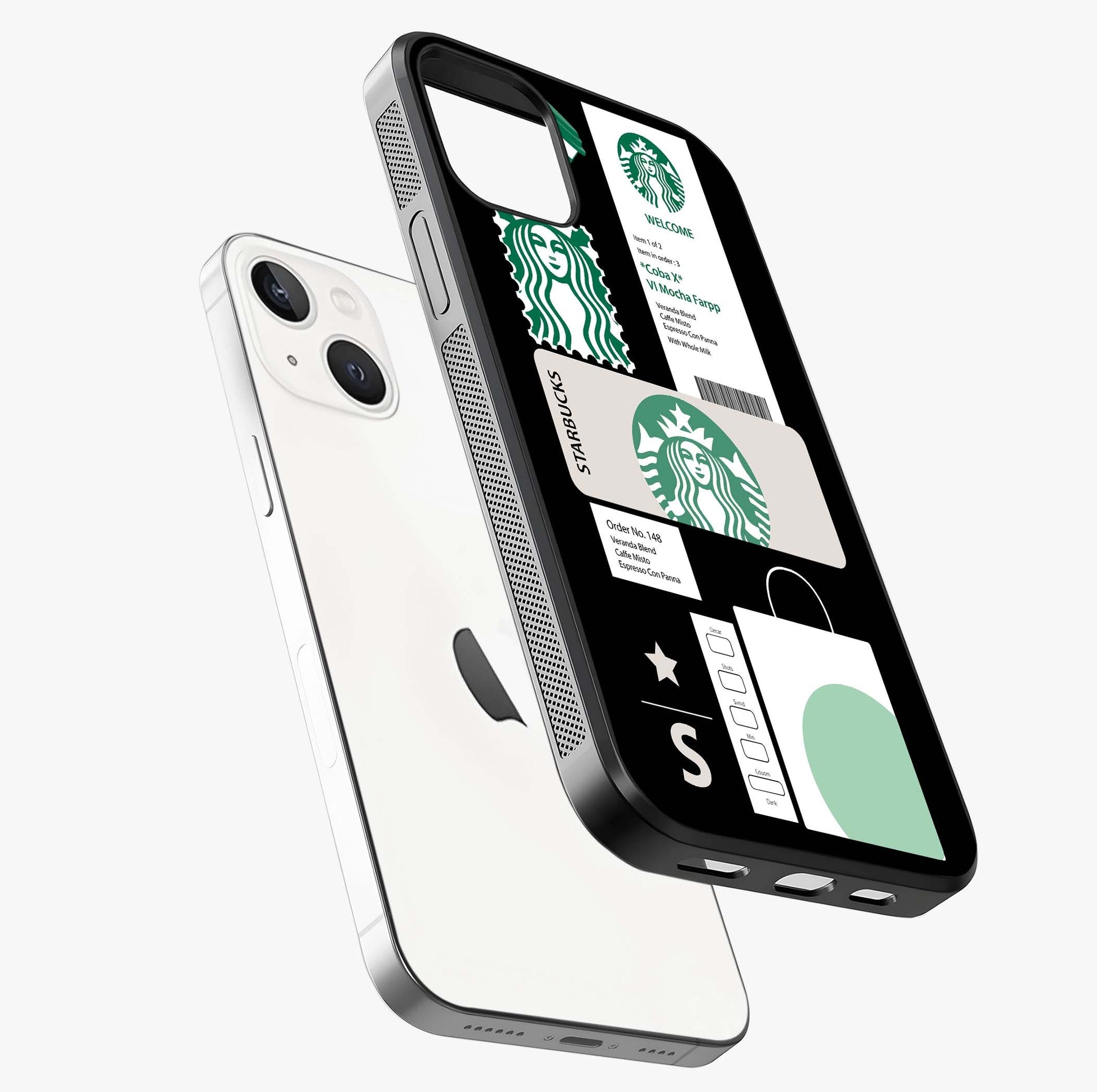 Starbucks Mocha Glass Case laid diagonally highlighting side profile, edges and glossy glass shine.