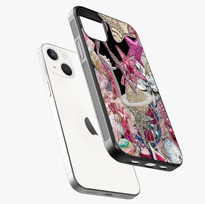 Starlit Jewel Dream Glass Case laid diagonally highlighting side profile, edges and glossy glass shine.