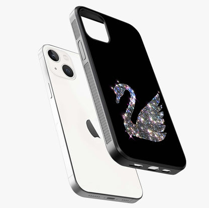 Starlit Swan Grace Glass Case laid diagonally highlighting side profile, edges and glossy glass shine.
