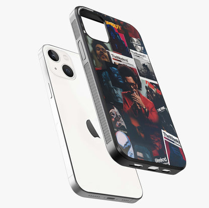 The Weeknd Glass Case laid diagonally highlighting side profile, edges and glossy glass shine.