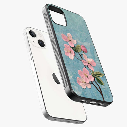 Threaded Blossom Breeze Glass Case laid diagonally highlighting side profile, edges and glossy glass shine.