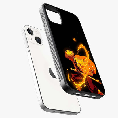 Thunder Flame Execution Glass Case laid diagonally highlighting side profile, edges and glossy glass shine.