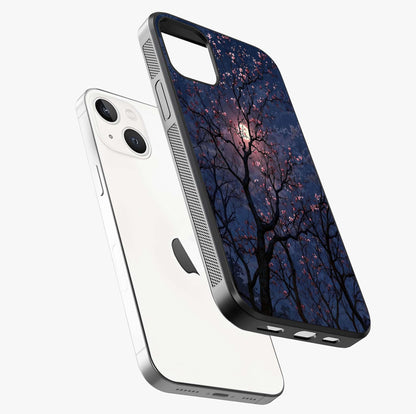 Twilight Sakura Serenade Glass Case laid diagonally highlighting side profile, edges and glossy glass shine.
