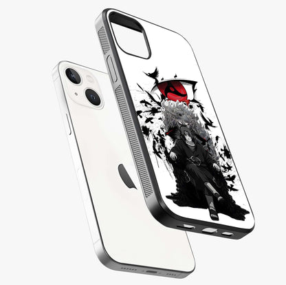 Uchiha Shadow Throne Glass Case laid diagonally highlighting side profile, edges and glossy glass shine.
