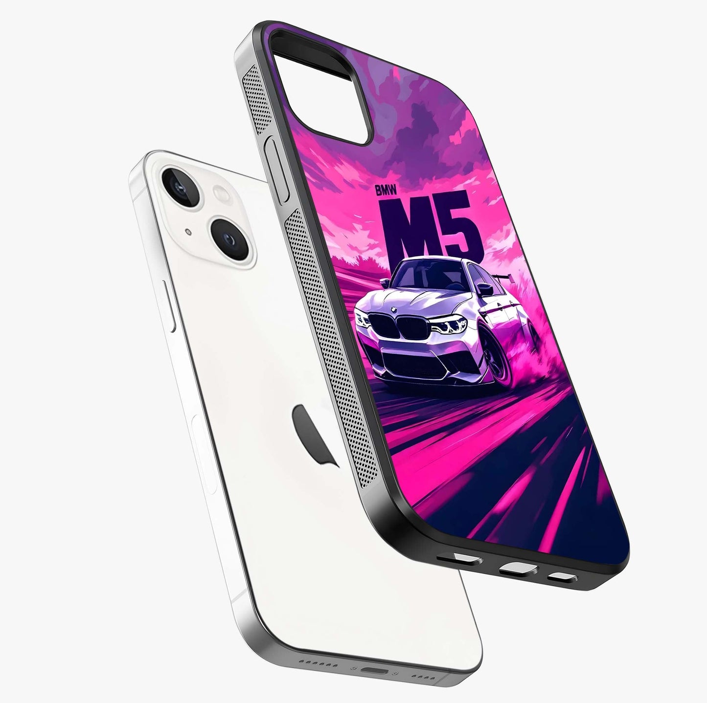Velocity Drift Pulse Glass Case laid diagonally highlighting side profile, edges and glossy glass shine.