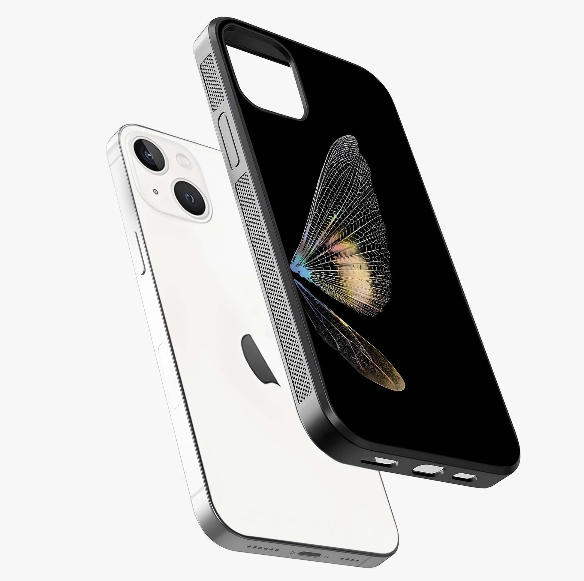 Whispers Of Wings Glass Case laid diagonally highlighting side profile, edges and glossy glass shine.