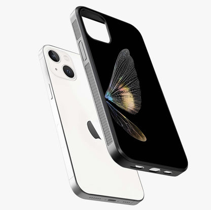 Whispers Of Wings Glass Case laid diagonally highlighting side profile, edges and glossy glass shine.