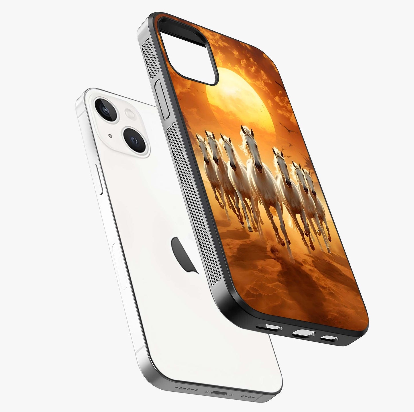 Wild Sunset Majesty Glass Case laid diagonally highlighting side profile, edges and glossy glass shine.