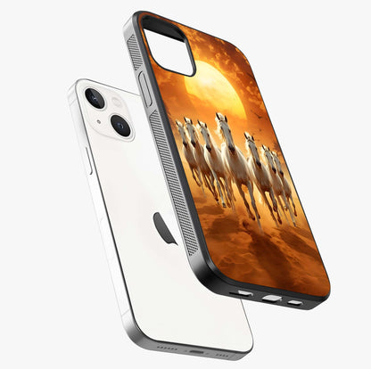 Wild Sunset Majesty Glass Case laid diagonally highlighting side profile, edges and glossy glass shine.