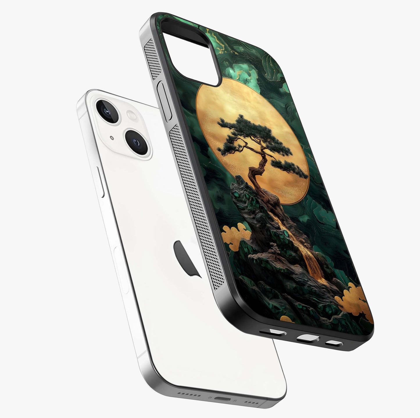 Zen Moon Rise Glass Case laid diagonally highlighting side profile, edges and glossy glass shine.