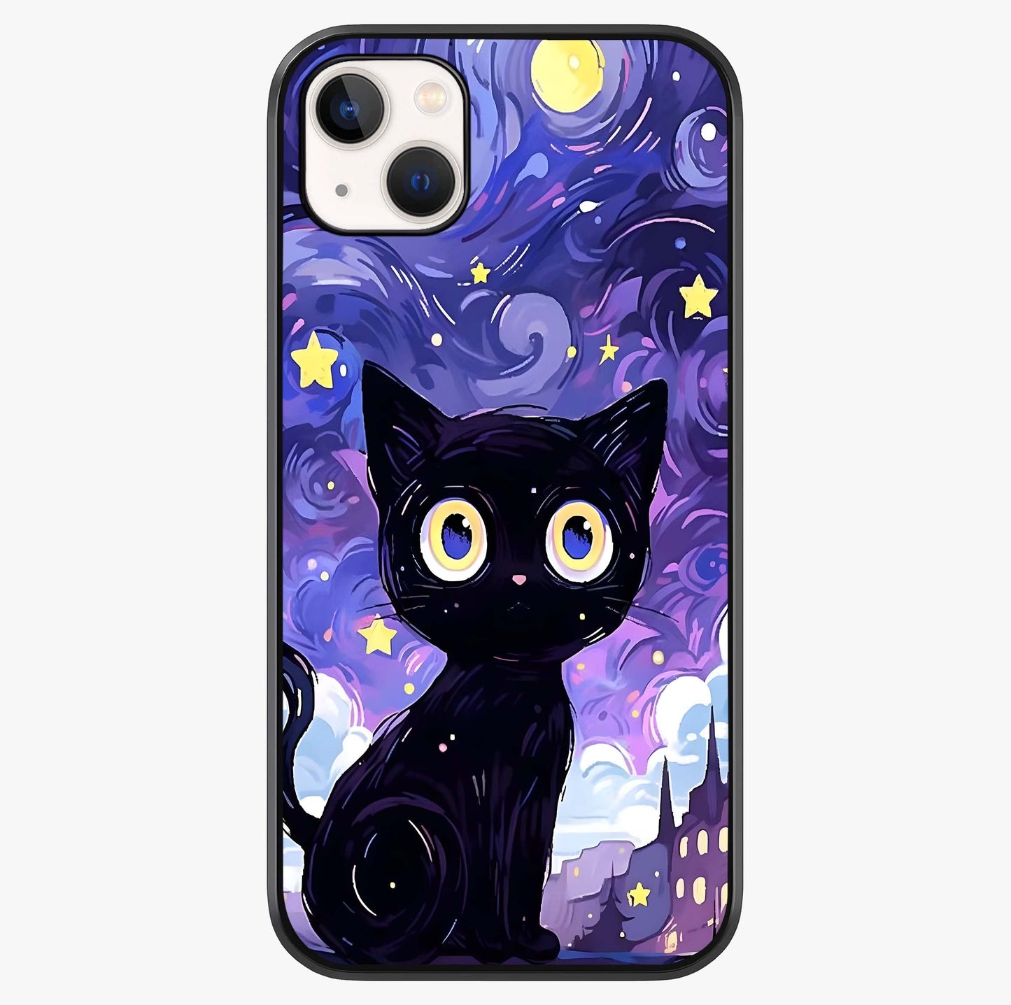 Abstract Cat Art Glass Case showing full back design in clean flat view with glossy glass finish.