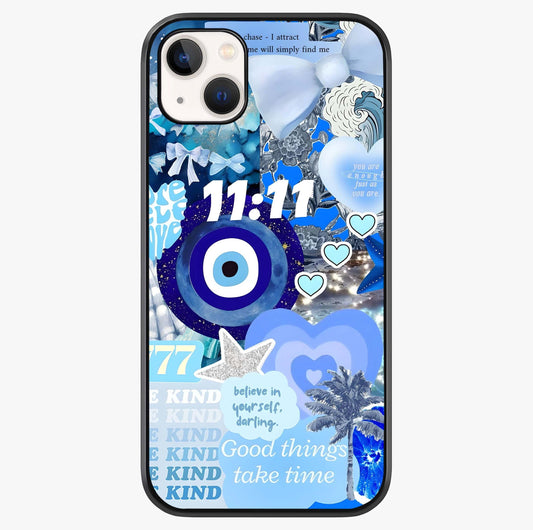 Aesthetic Be Kind Eye Glass Case showing full back design in clean flat view with glossy glass finish.