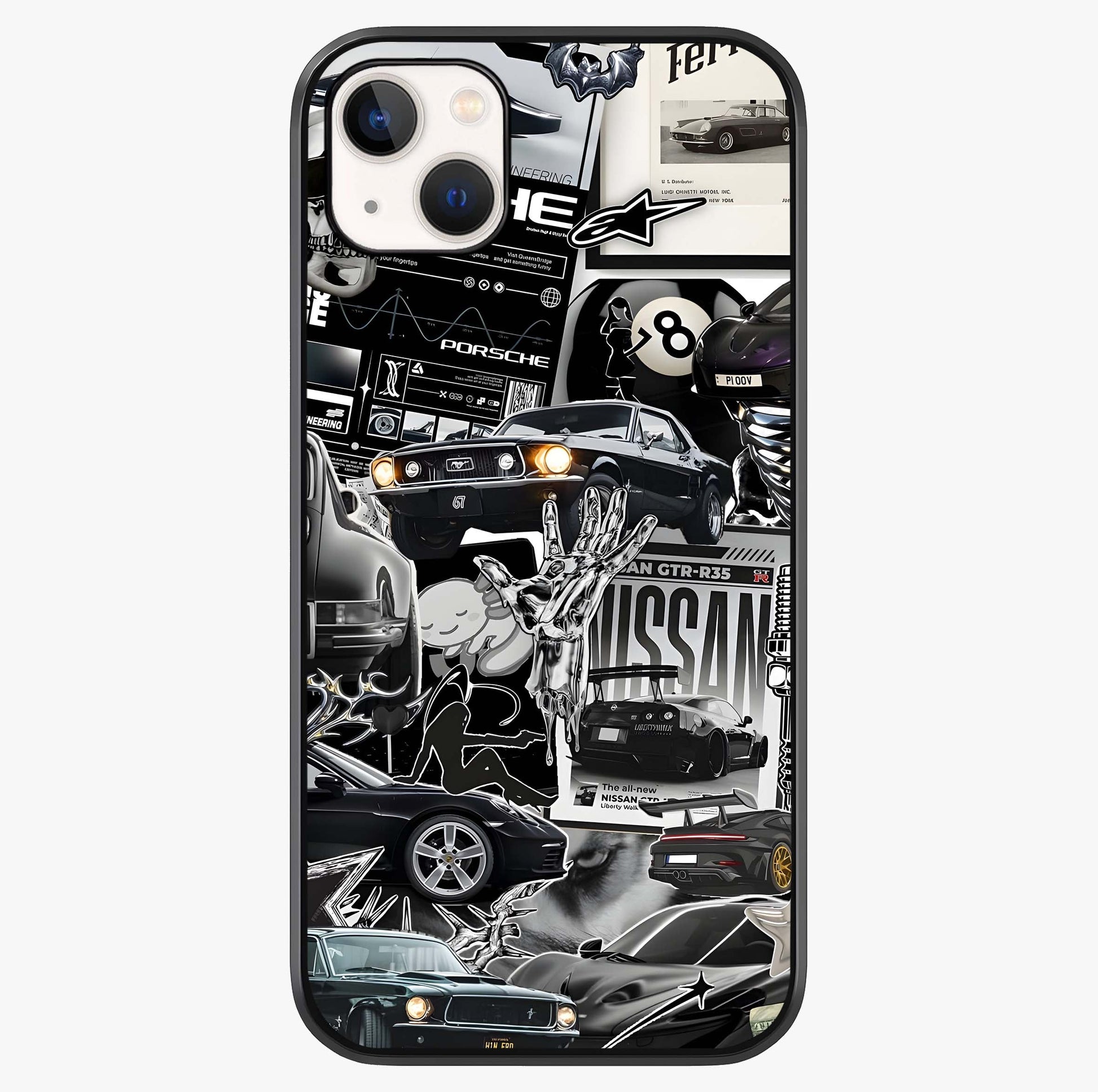 Aesthetic Dark Love Glass Case showing full back design in clean flat view with glossy glass finish.