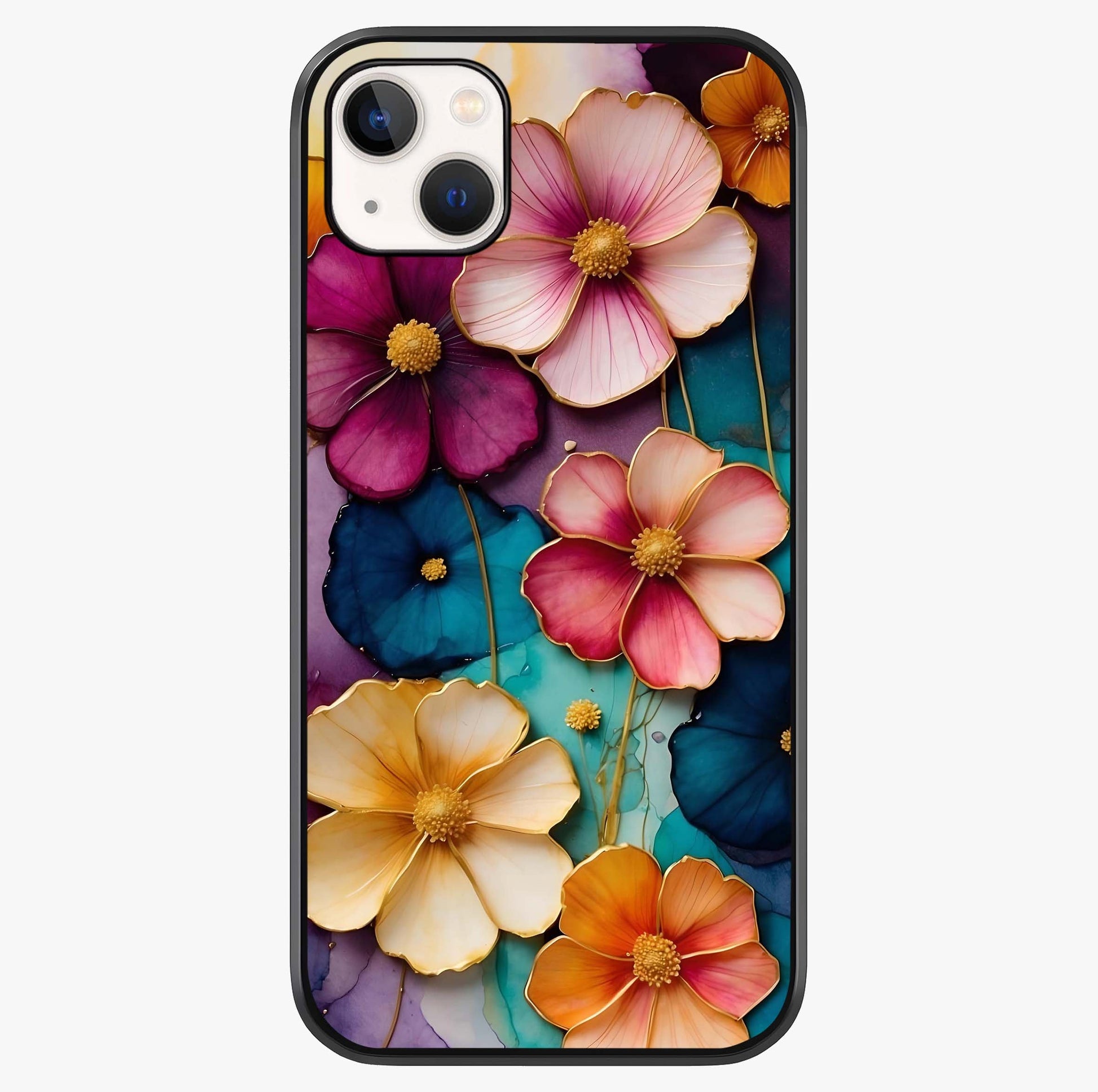 Artlyn Grace Flower Pattern Glass Case showing full back design in clean flat view with glossy glass finish.