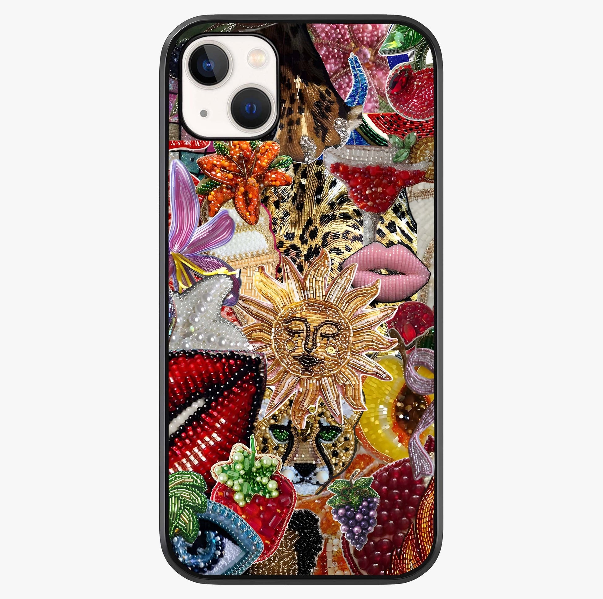 Beaded Fashion Jungle Glass Case showing full back design in clean flat view with glossy glass finish.