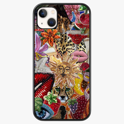 Beaded Fashion Jungle Glass Case showing full back design in clean flat view with glossy glass finish.