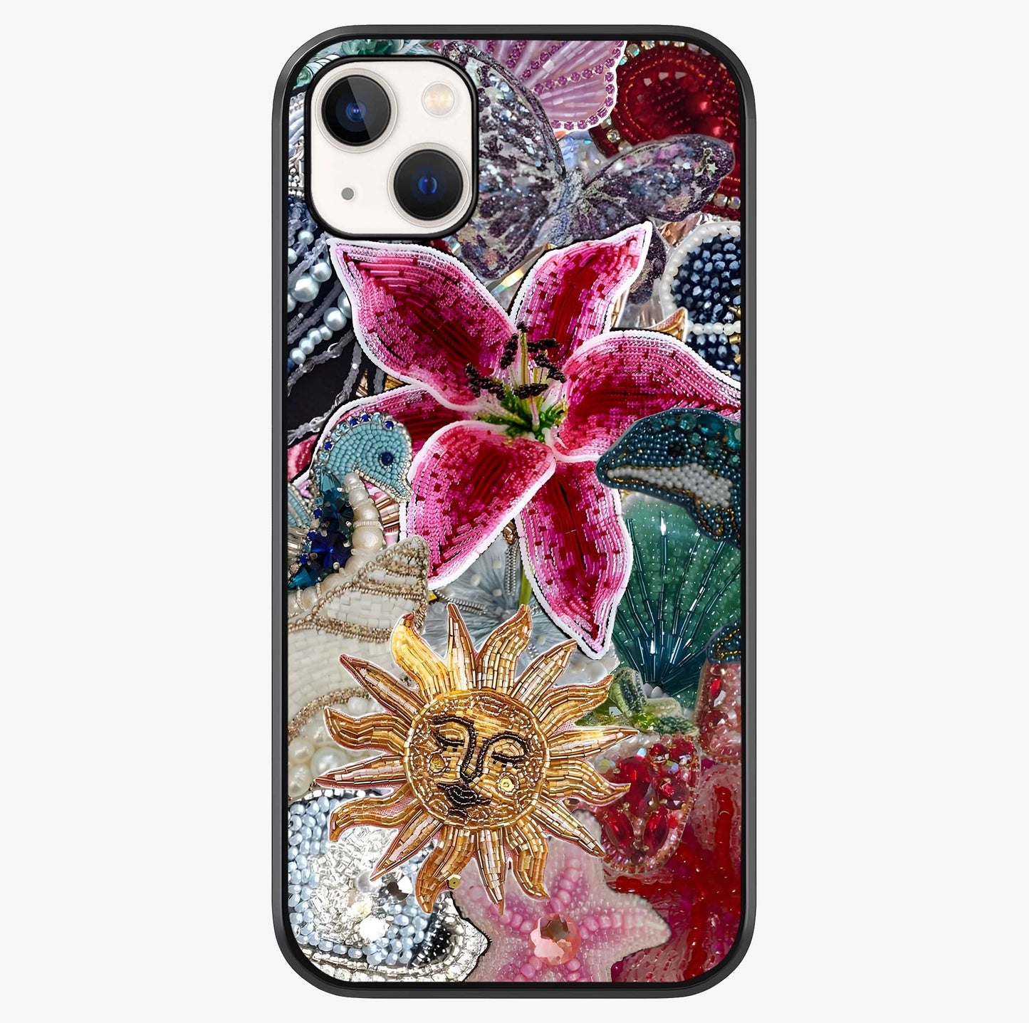 Beaded Garden Fantasy Glass Case showing full back design in clean flat view with glossy glass finish.