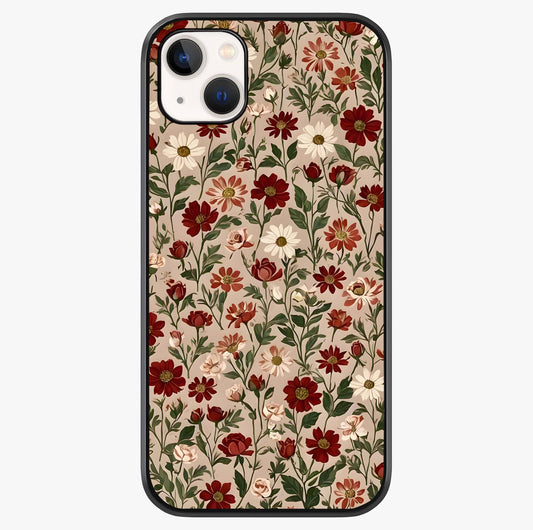 Biege Flower With Leaf Glass Case showing full back design in clean flat view with glossy glass finish.