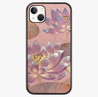 Blossom Mist Lotus Glass Case showing full back design in clean flat view with glossy glass finish.