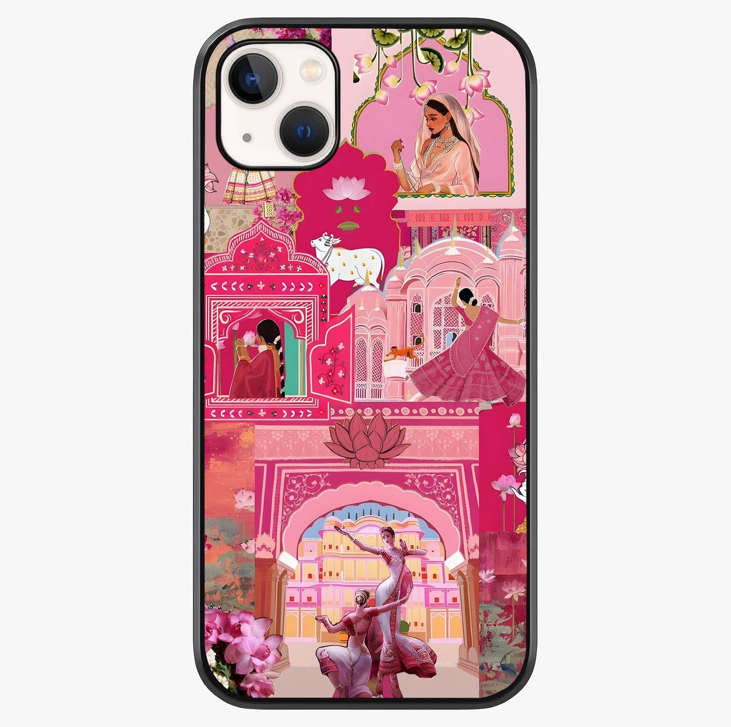 Blossoms Of Rajasthan Glass Case showing full back design in clean flat view with glossy glass finish.