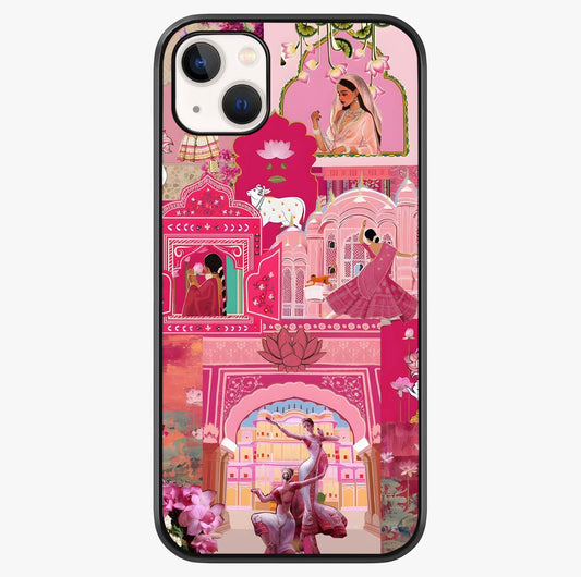 Blossoms Of Rajasthan Glass Case showing full back design in clean flat view with glossy glass finish.