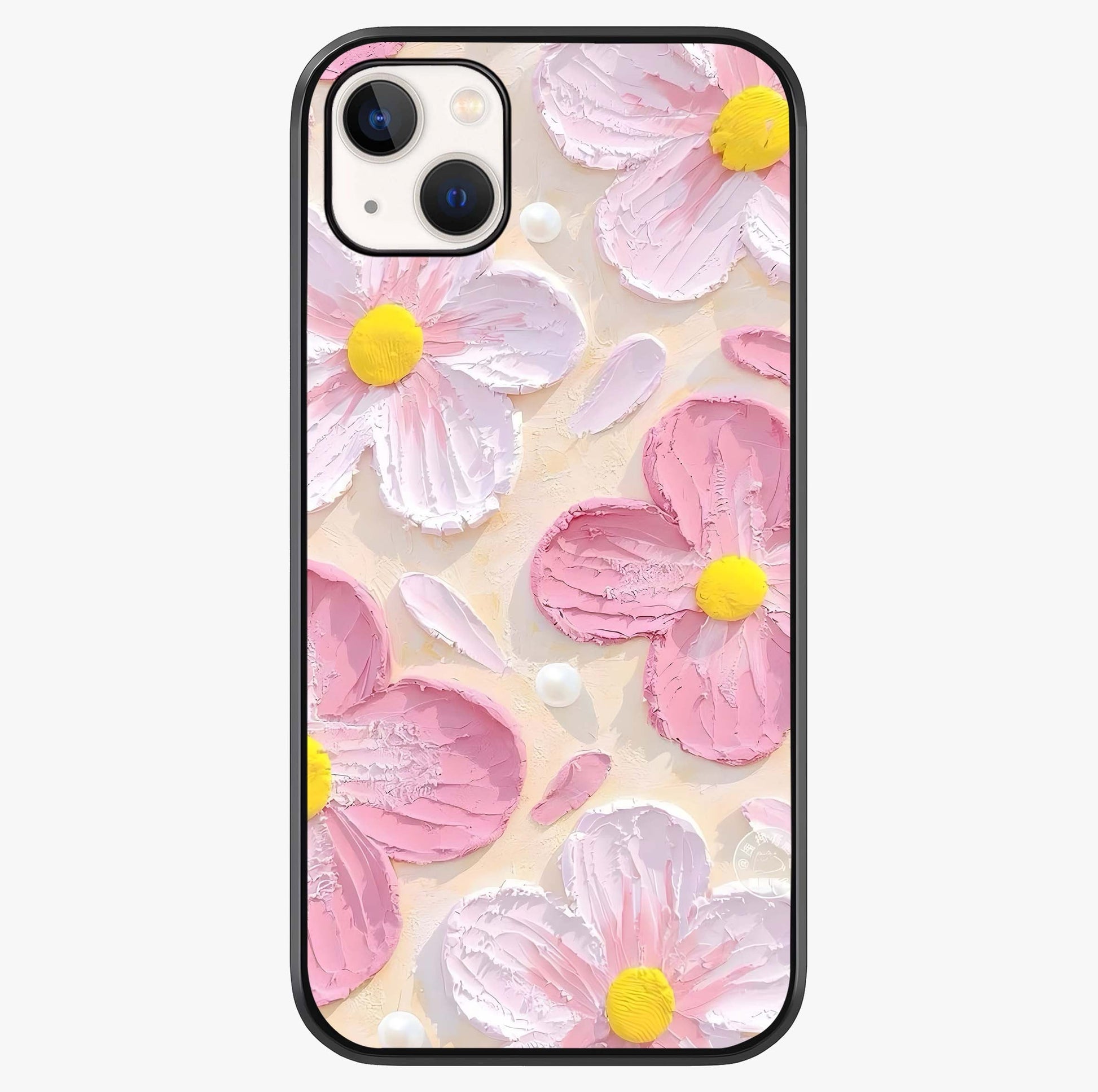 Blush Bloom Texture Glass Case showing full back design in clean flat view with glossy glass finish.