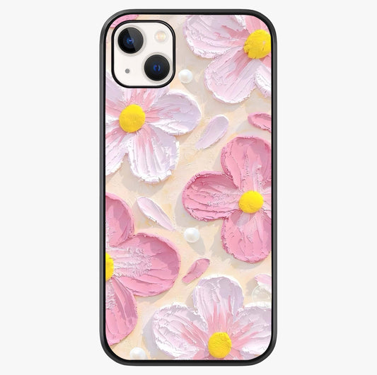 Blush Bloom Texture Glass Case showing full back design in clean flat view with glossy glass finish.