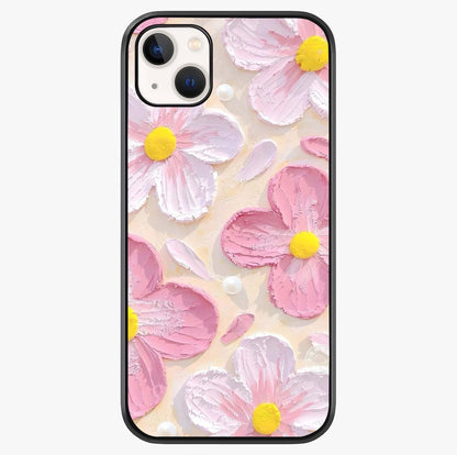 Blush Bloom Texture Glass Case showing full back design in clean flat view with glossy glass finish.