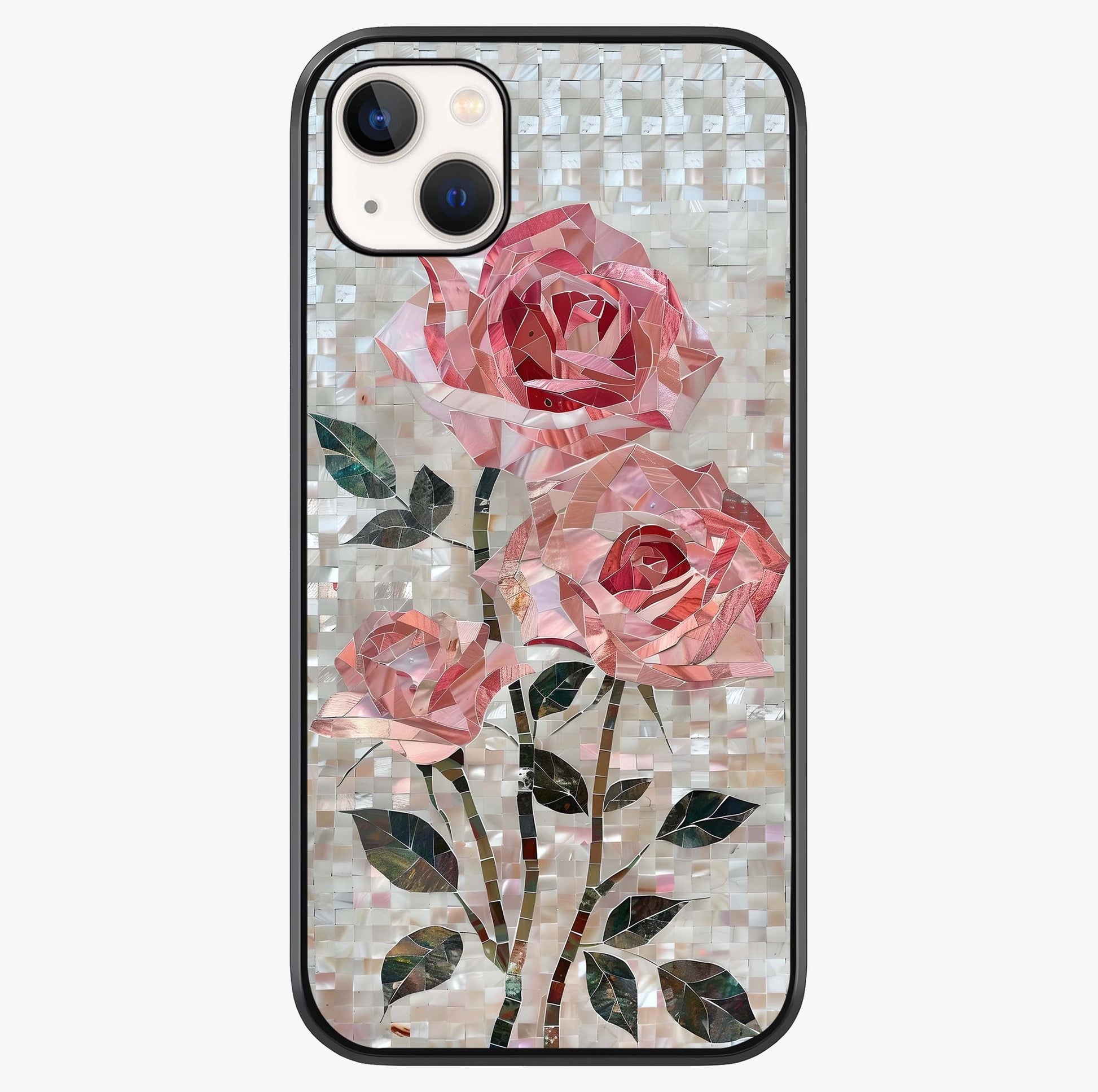 Blush Mosaic Bloom Glass Case showing full back design in clean flat view with glossy glass finish.