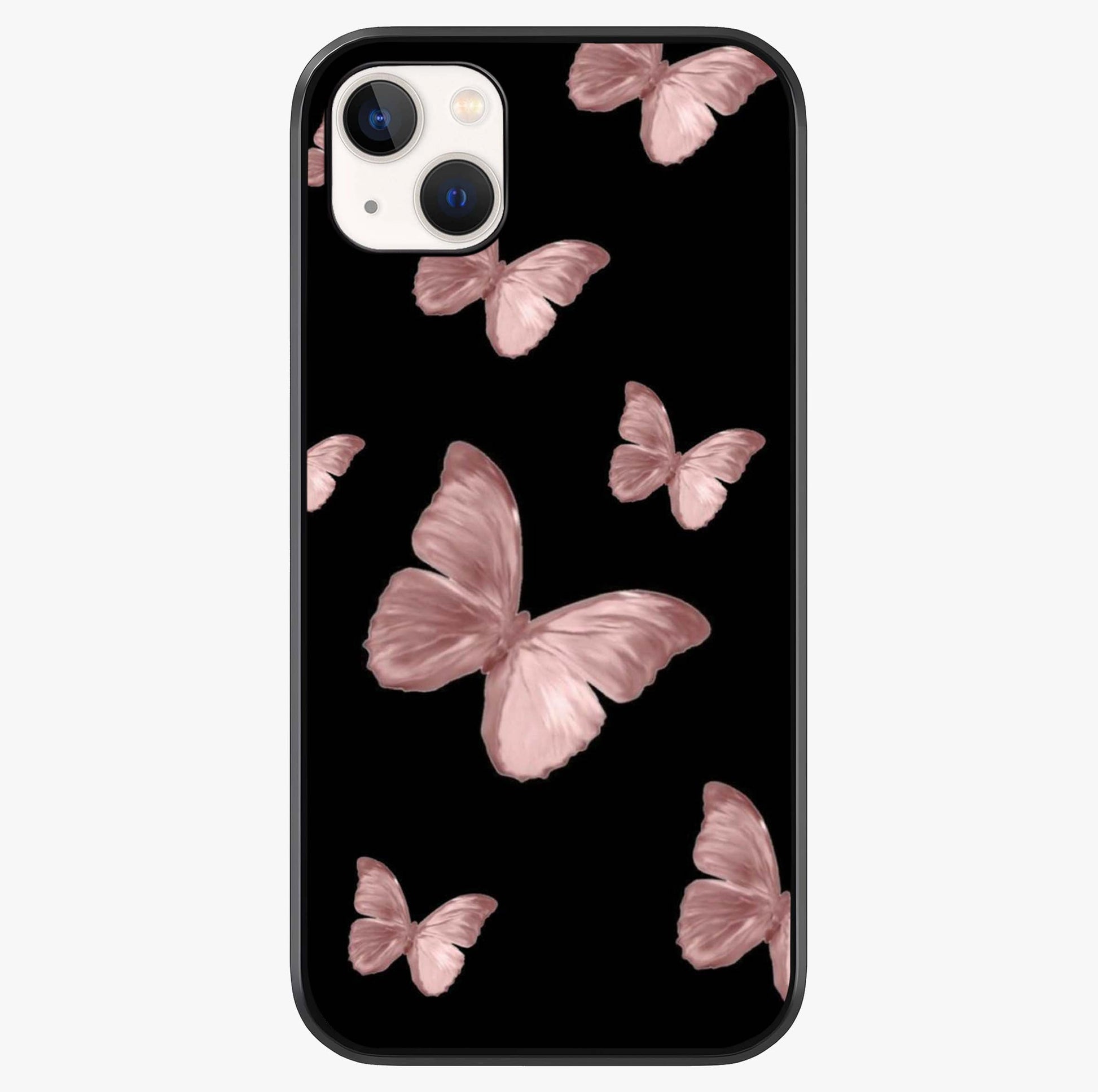 Butterfly Pattern Glass Case showing full back design in clean flat view with glossy glass finish.