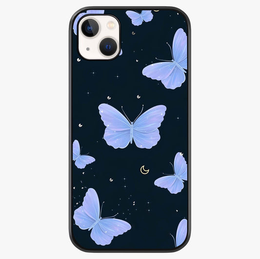 Butterfly With Stars Pattern Glass Case showing full back design in clean flat view with glossy glass finish.